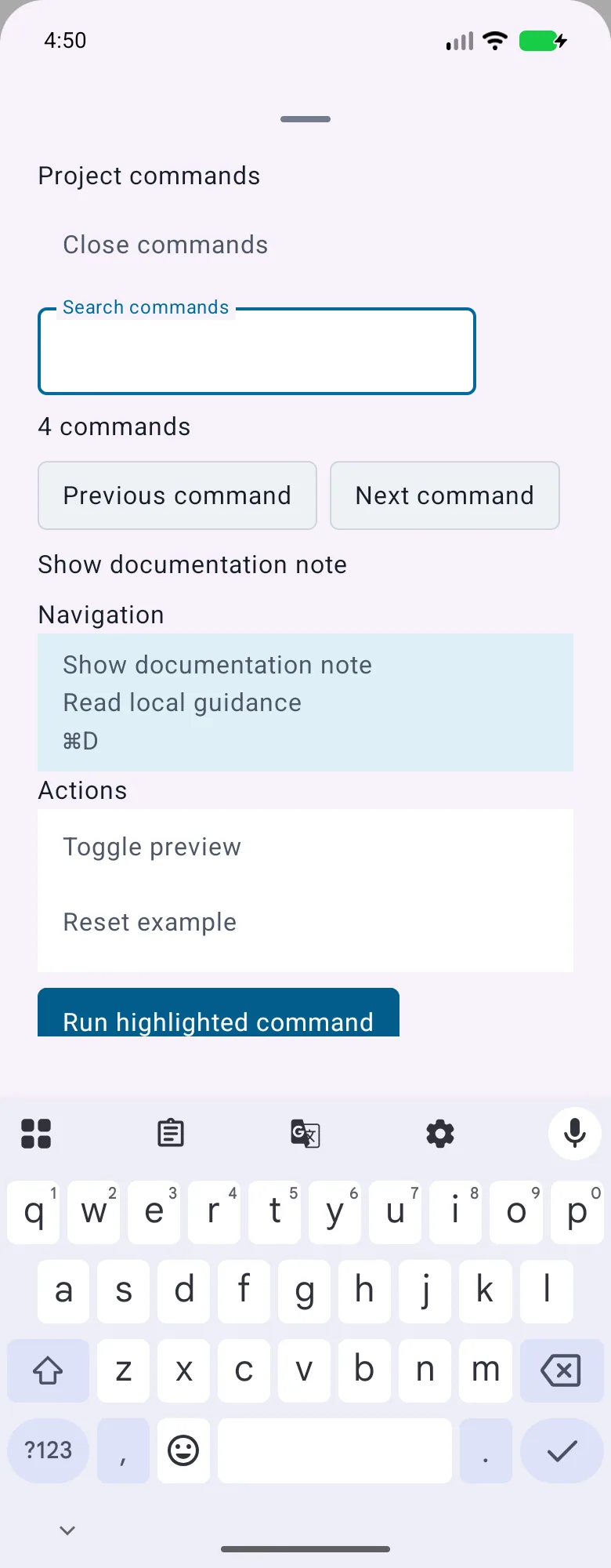 Command rendered in the Android phone emulator Lumen playground