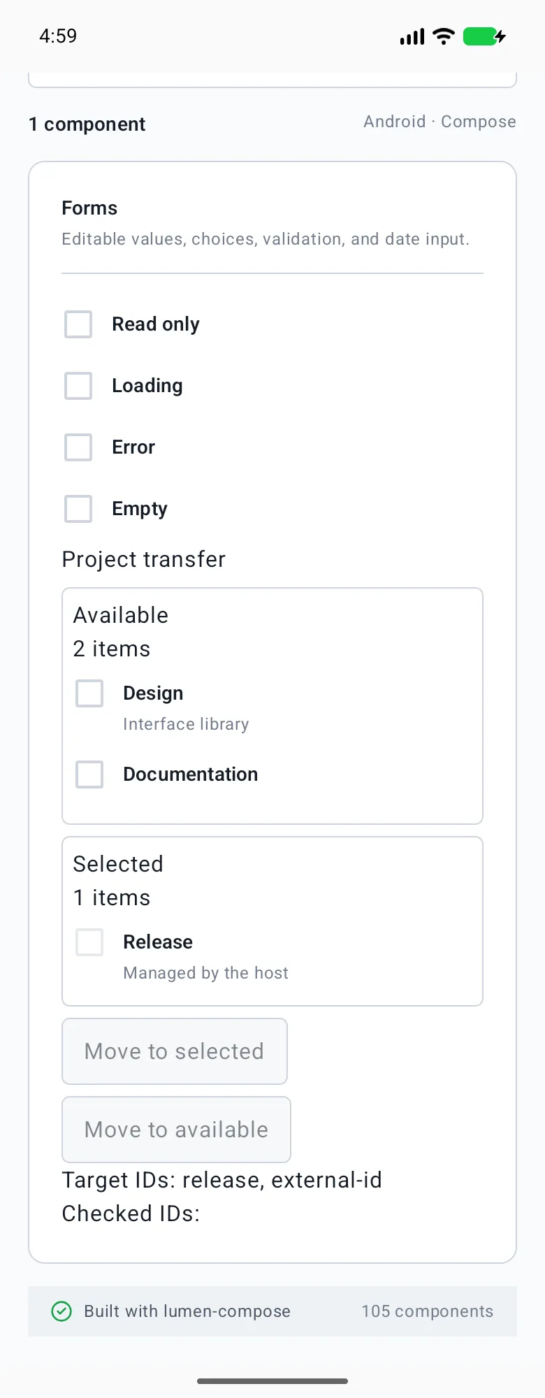 Transfer rendered in the Android phone emulator Lumen playground