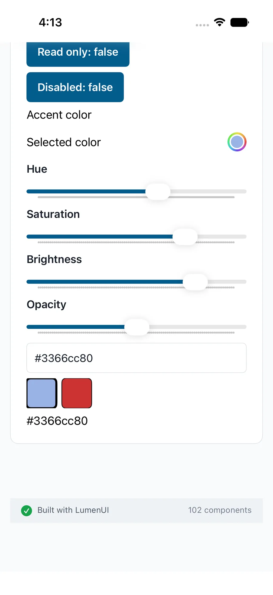 Color picker rendered in the iPhone simulator Lumen playground