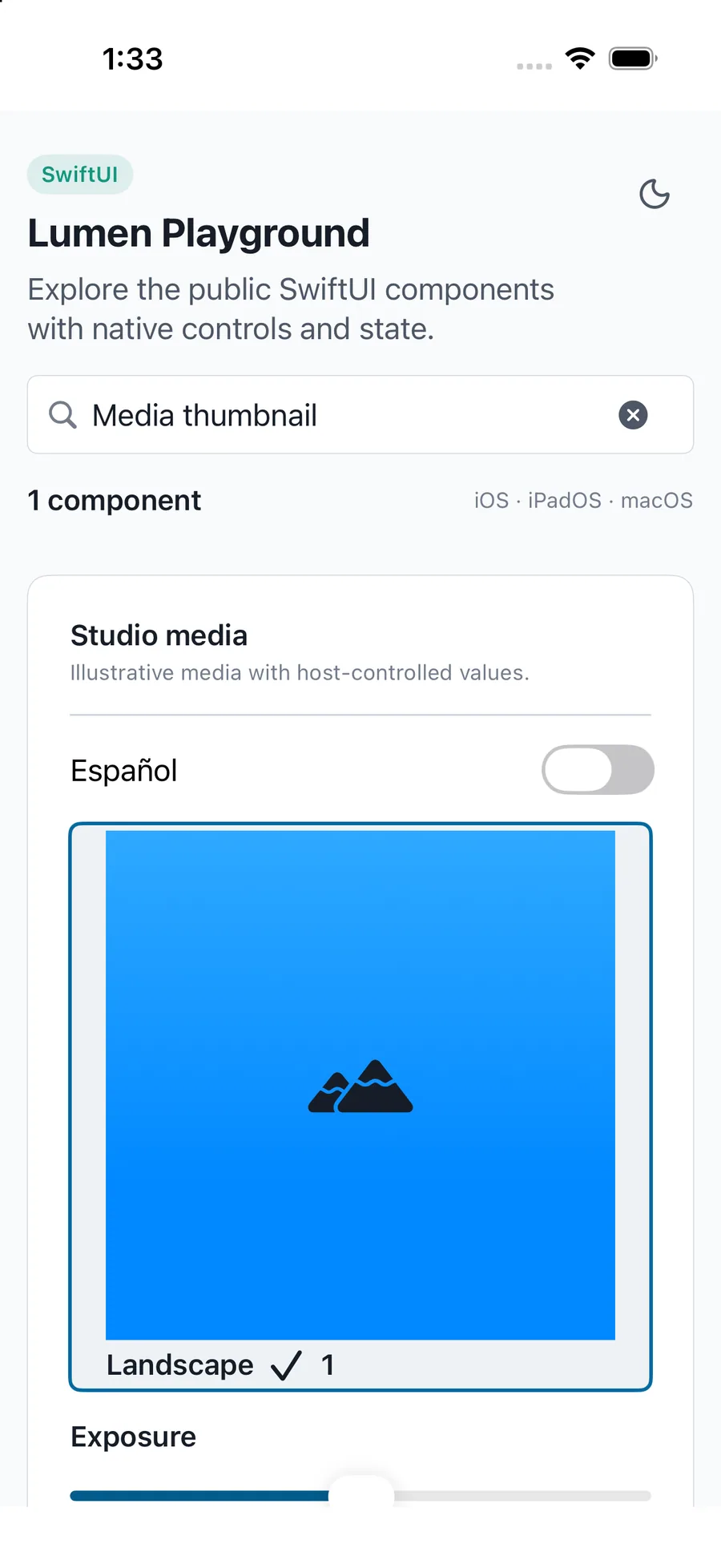 Media thumbnail rendered in the iPhone simulator Lumen playground
