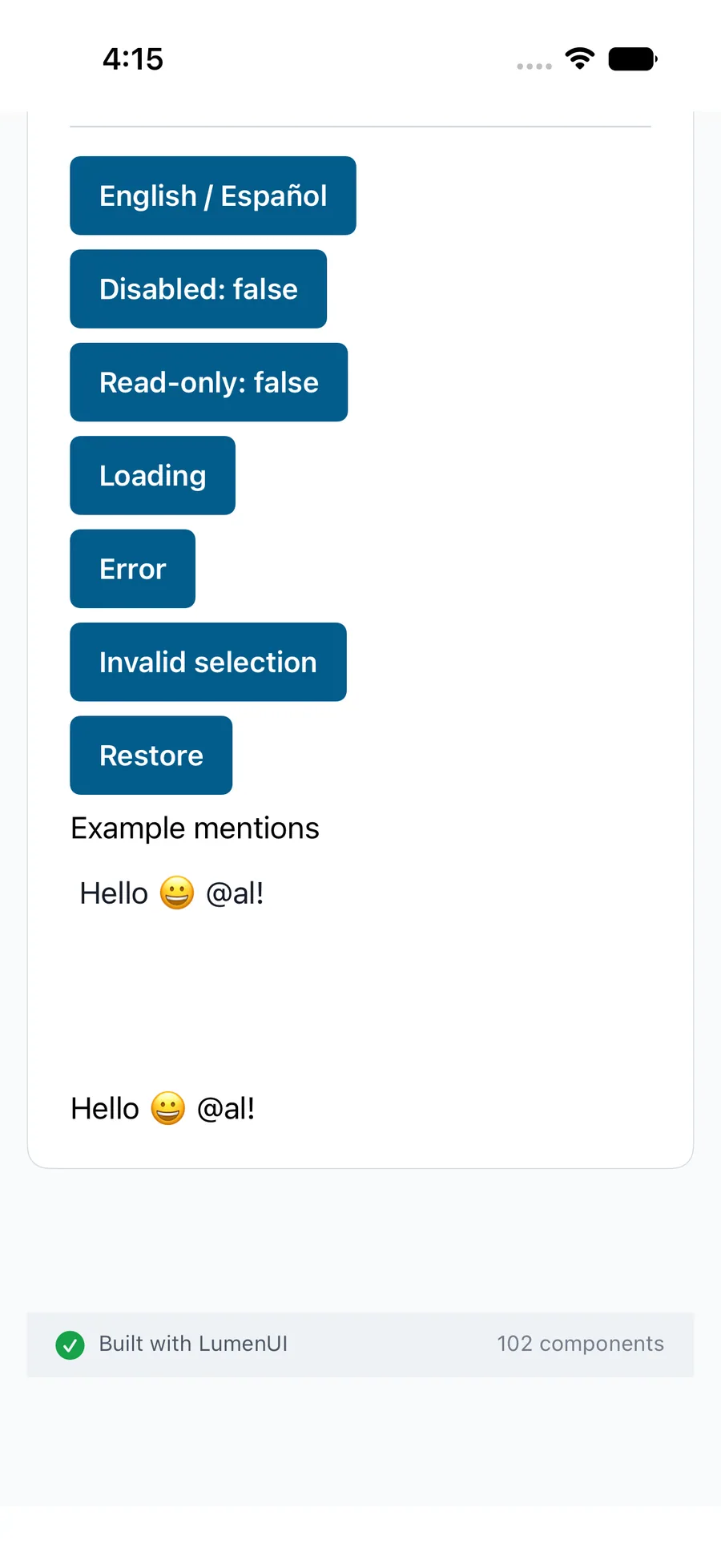 Mentions rendered in the iPhone simulator Lumen playground