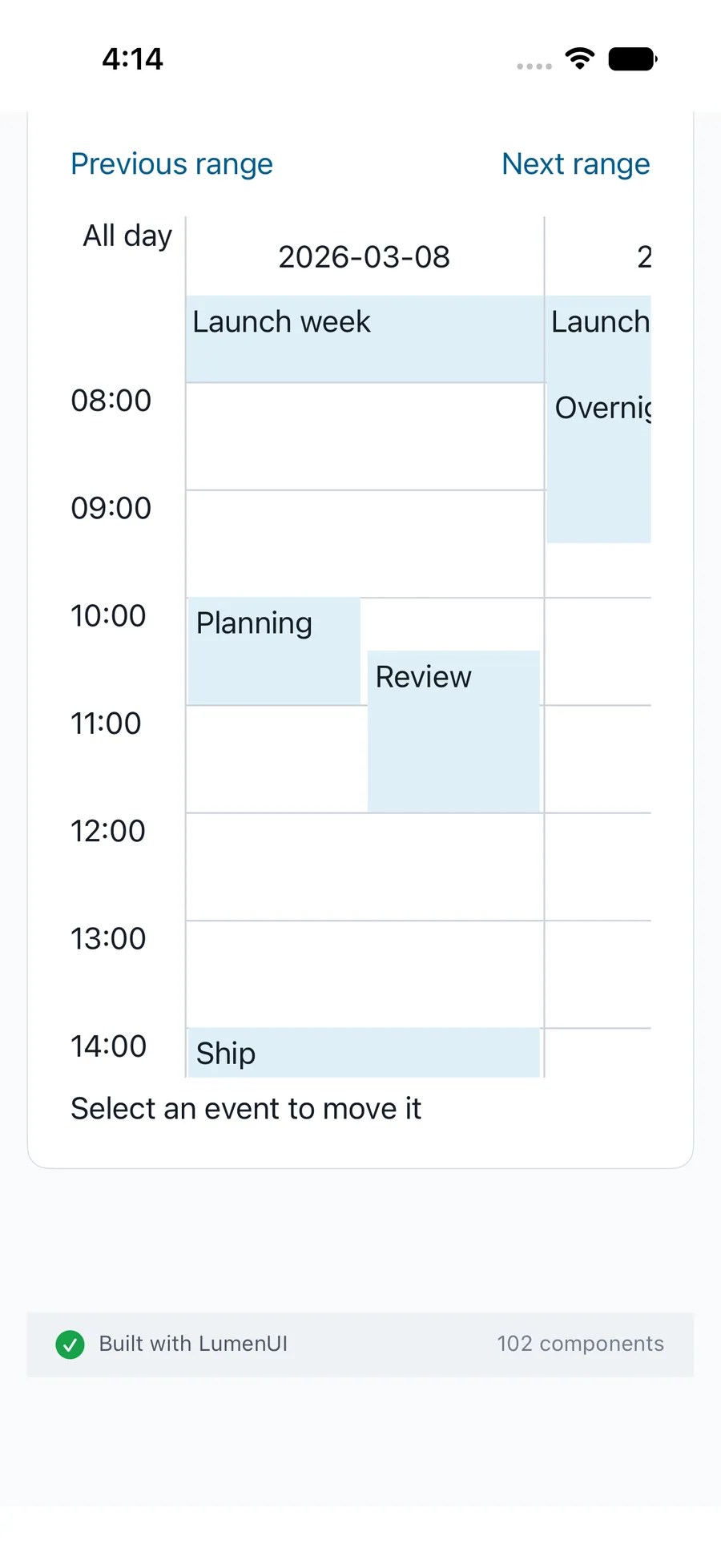 Schedule rendered in the iPhone simulator Lumen playground