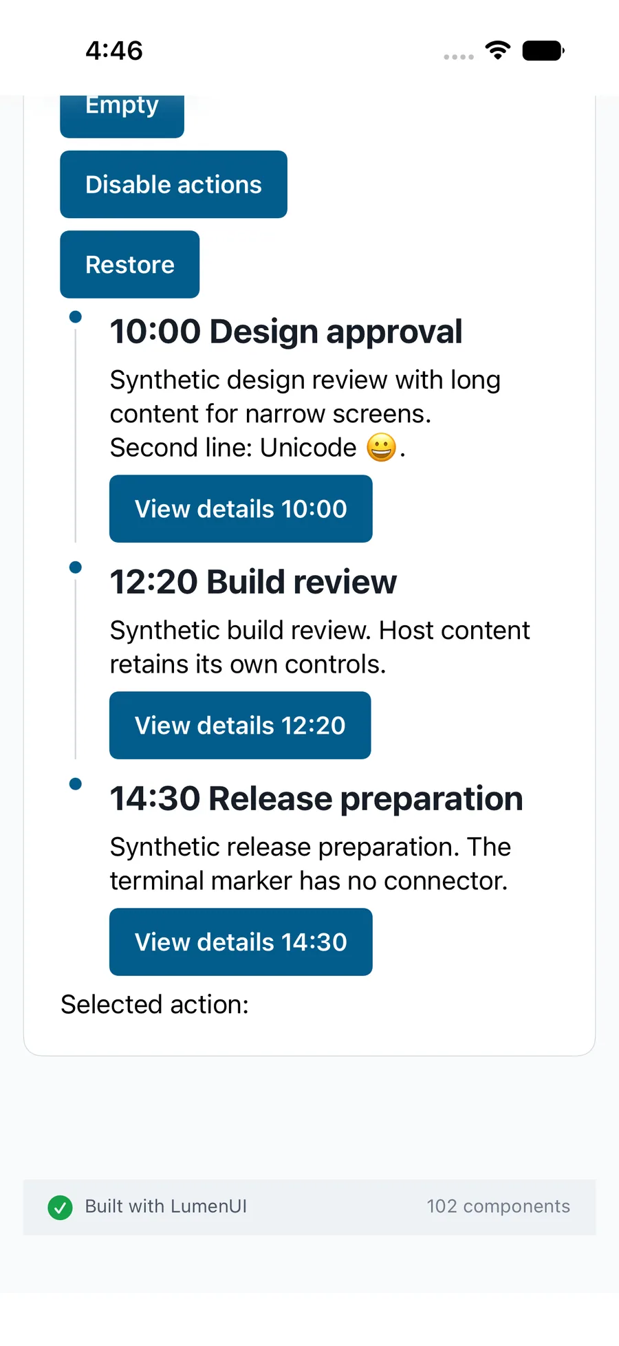 Timeline rendered in the iPhone simulator Lumen playground