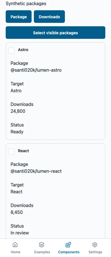 Data table rendered in the Expo web renderer Lumen playground