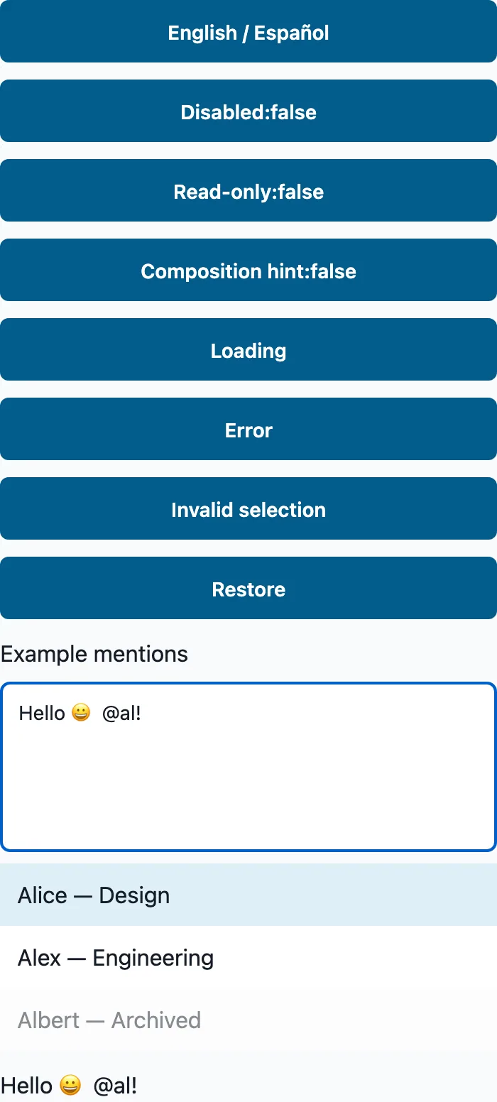 Mentions rendered in the Expo web renderer Lumen playground
