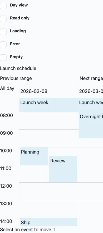 Schedule rendered in the Expo web renderer Lumen playground