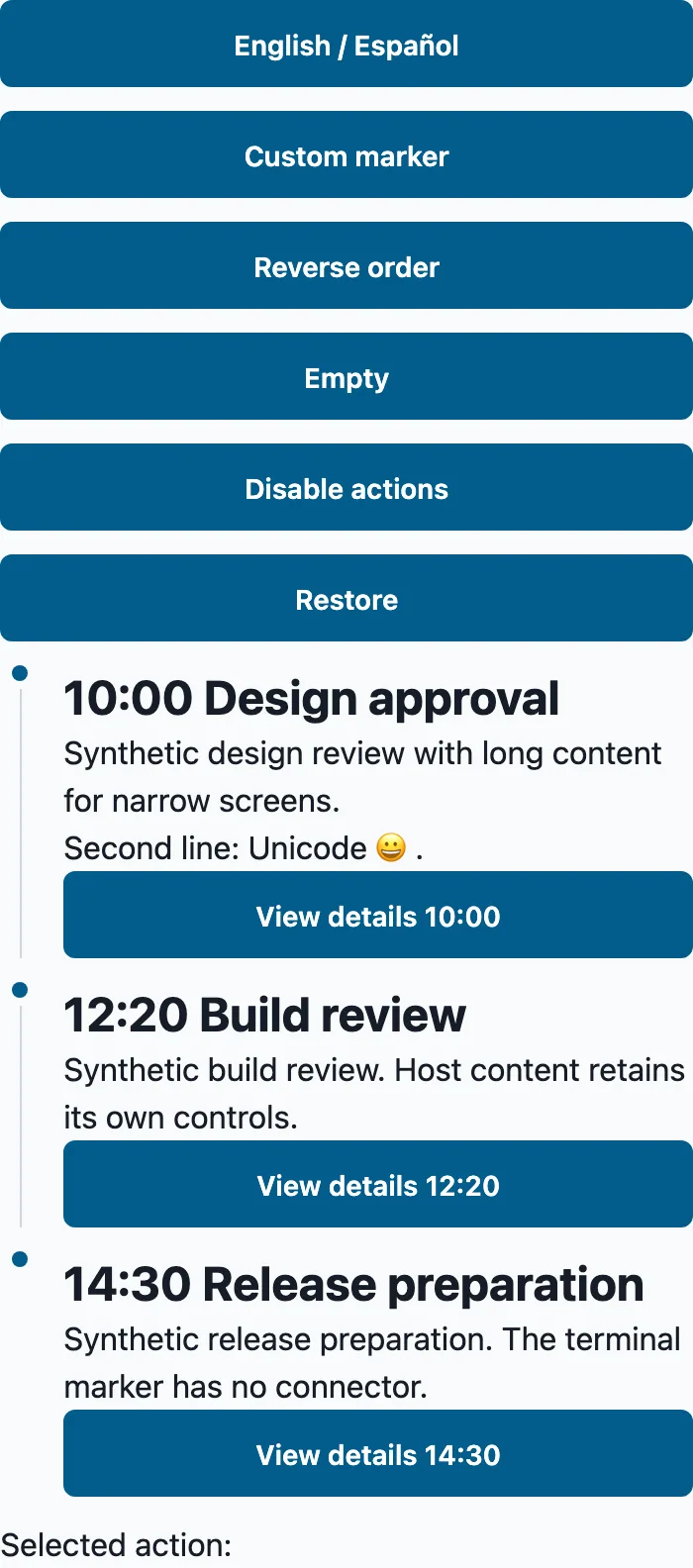 Timeline rendered in the Expo web renderer Lumen playground