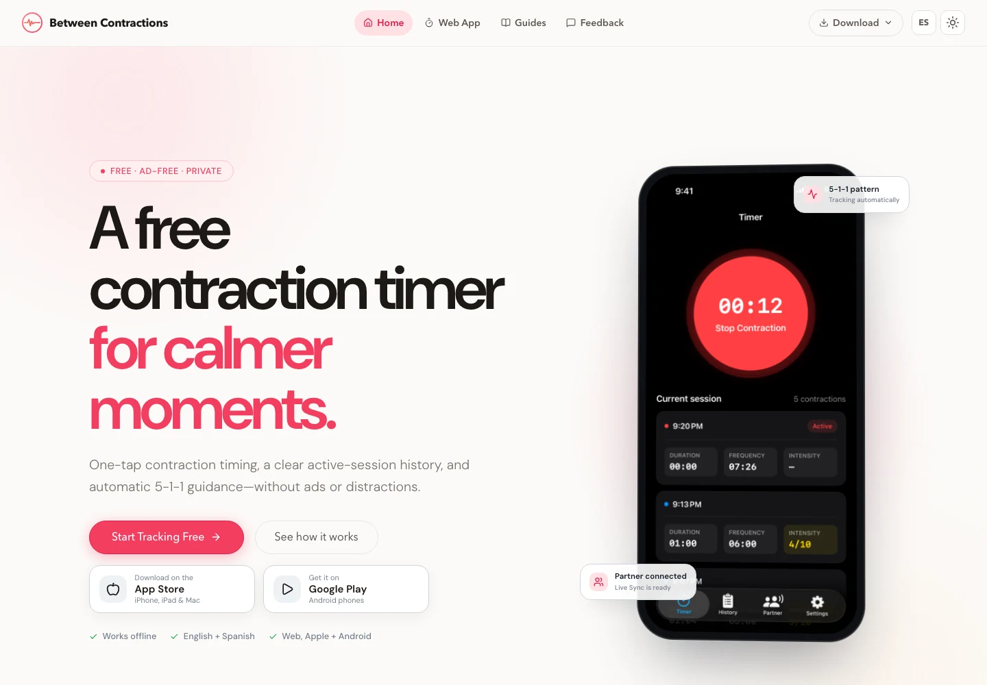 Between Contractions interface preview