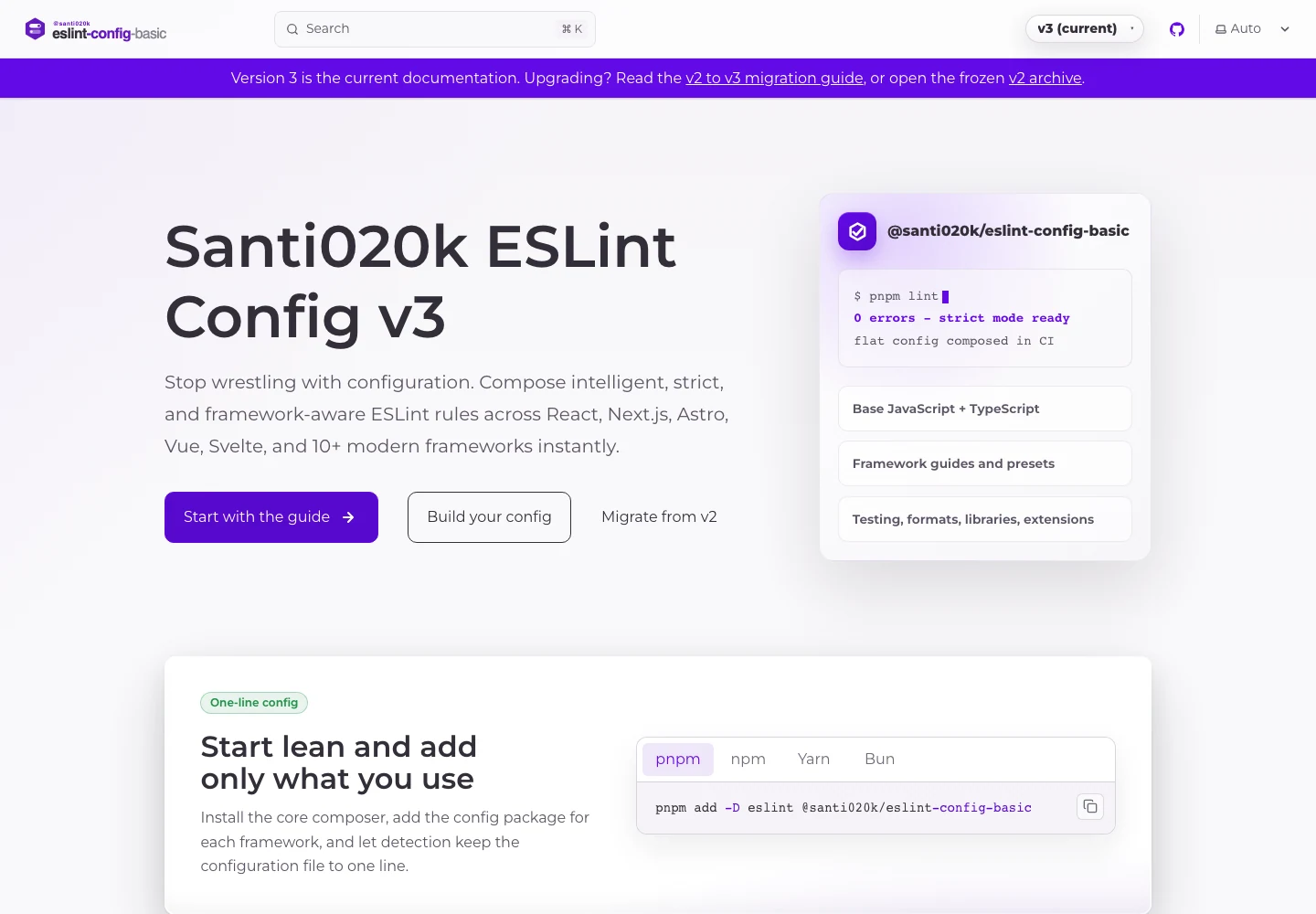 ESLint Config Basic interface preview