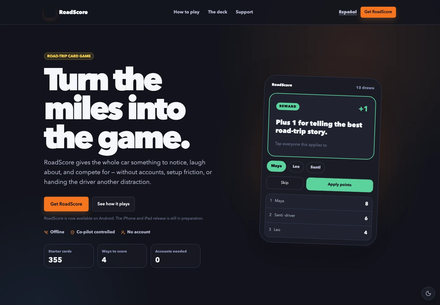 RoadScore interface preview